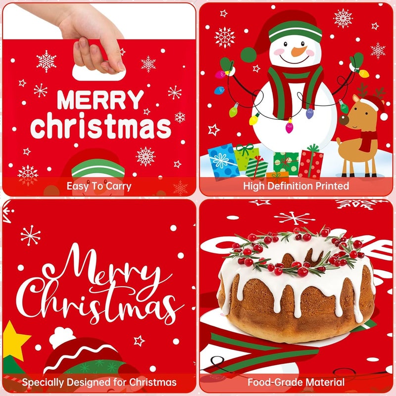 PERFQU 50 Pcs Christmas Gift Bags with Handles - Merry Christmas Goodie Bags, Cute Snowman Plastic Treat Candy Goody Cookie Snack Favor Tote Bag for Winter Xmas Holiday Christma Party Favors Supplies - Image 4